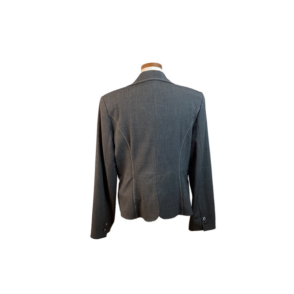White House Black Market One button Jacket Blazer Gray Stitching Button 14 New - Picture 2 of 11